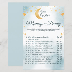 Papier Jeu de devinette pour Baby Shower Blue Over the Mo