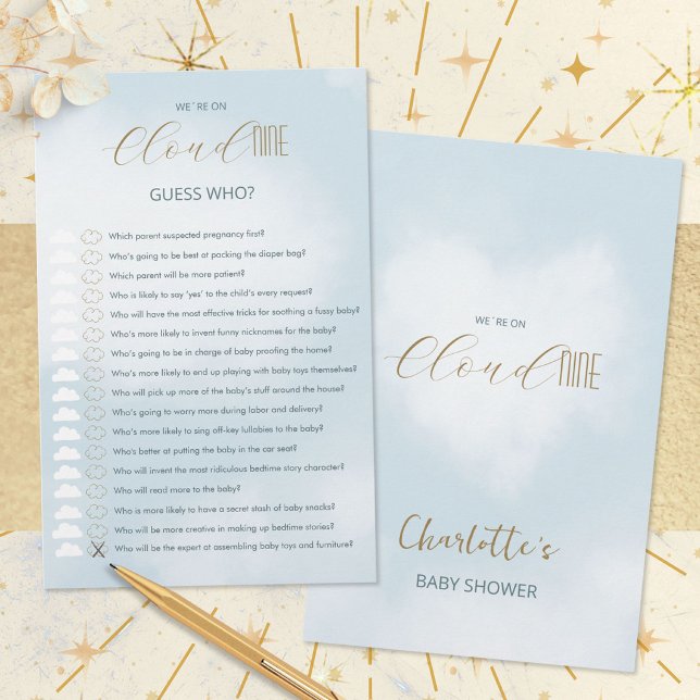 Papier Jeu de devinette pour Baby Shower Cloud 9 Bleu Cél (Cloud 9 Celestial Blue Baby Shower Guess Who Game ©Susanne Sachers - Sunny Mind 🌞)