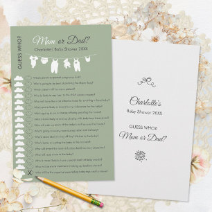Papier Jeu de devinette pour Baby Shower Minimaliste Vert