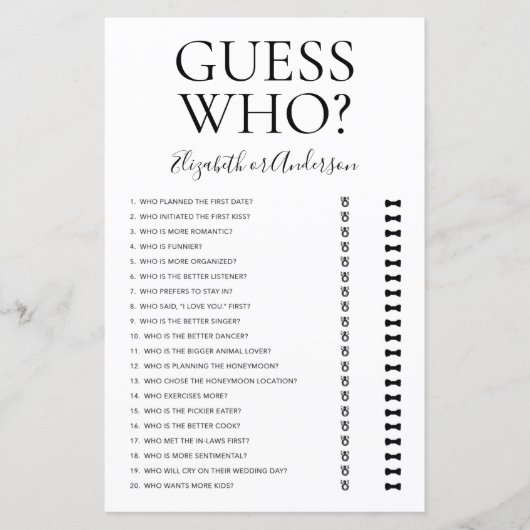 Papier Jeu de devinette pour enterrement de vie de jeune  (Devant)