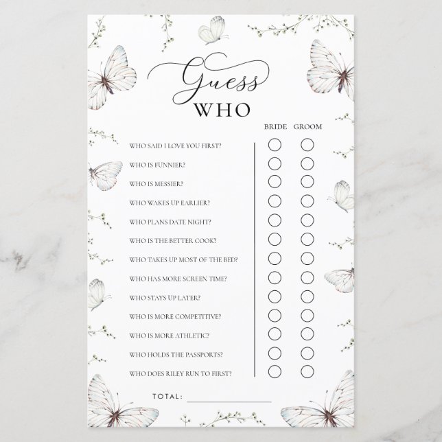 Papier Jeu de devinette pour la fête de mariage dans un j (Devant)