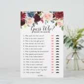 Papier Jeu de devinette pour la soirée de mariage Burgund (Debout devant)