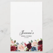 Papier Jeu de devinette pour mariage Burgundy Navy Blush (Dos)