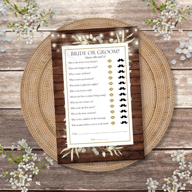Papier Jeu de devinette rustique pour baby shower avec fe (Rustic Guess Who Greenery Bridal Shower Game)