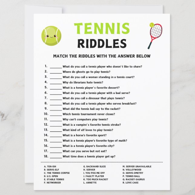 Papier Jeu de devinettes de tennis (Devant)