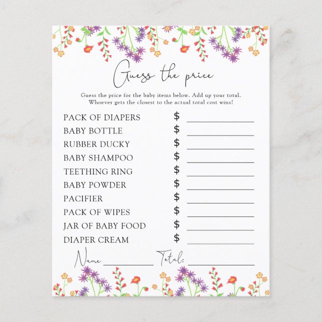 Papier Jeu de devis de prix fleur sauvage (Devant)