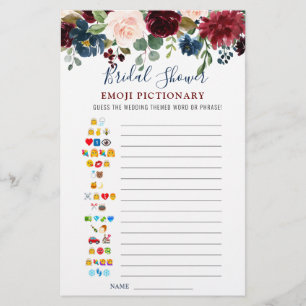 Papier Jeu de douche de mariage Fleur Burgundy Navy Blue