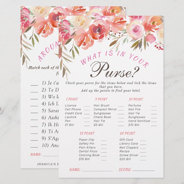 Papier Jeu de douche de mariée double face Sweet Blush Fl (Devant / Derrière)