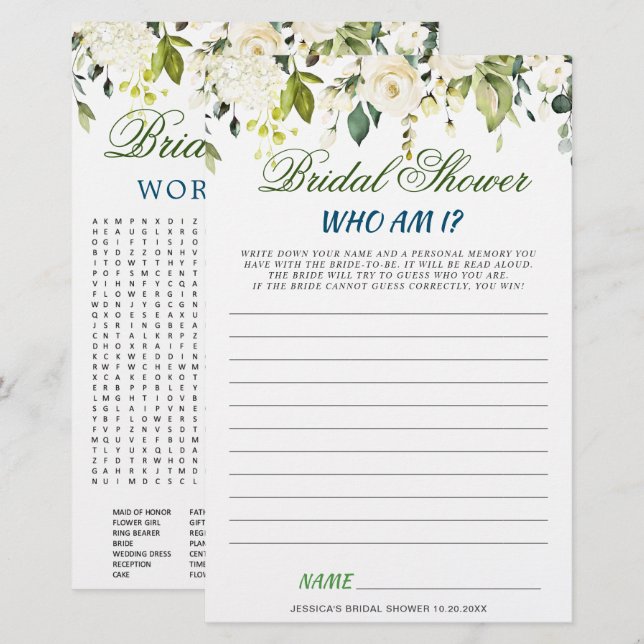 Papier Jeu de douche de mariée floral à double face Roses (Devant / Derrière)