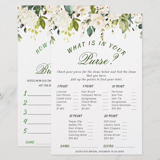 Papier Jeu de douche de mariée floral à roses blanches DO (Devant / Derrière)