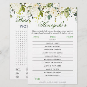 Papier Jeu de douche de mariée floral Roses blanches DOUB