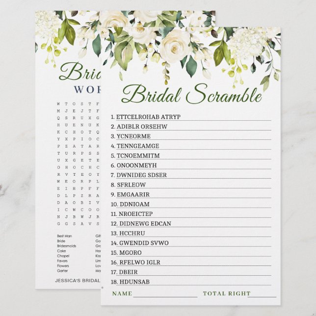Papier Jeu de douche de mariée florale à double face Rose (Devant / Derrière)
