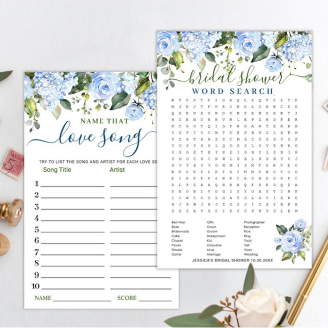 Papier Jeu de douche de mariée hydrangea bleu DOUBLE FACE (Créateur téléchargé)