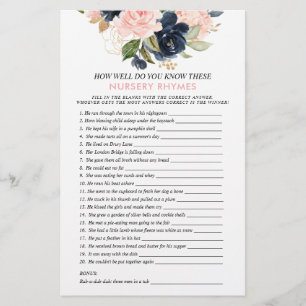 Papier Jeu de douche florale à double face de la Marine r