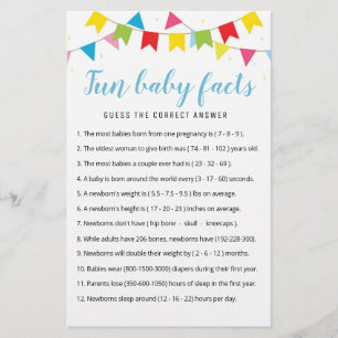 Papier Jeu de faits amusants sur bébé avec réponses pour