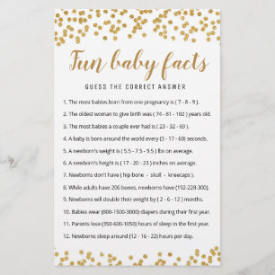 Papier Jeu de faits amusants sur bébé avec réponses pour