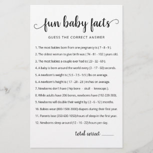 Papier Jeu de faits amusants sur les bébés avec réponses