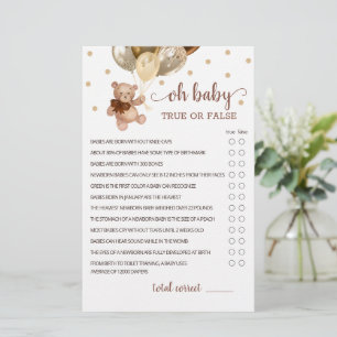 Papier Jeu de Faits Vrais ou Faux Baby Shower Teddy Bear