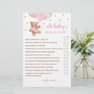 Papier Jeu de Faits Vrais ou Faux Baby Shower Teddy Bear