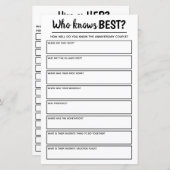 Papier Jeu de fête Anniversaire qui connaît le mieux & lu (Devant / Derrière)