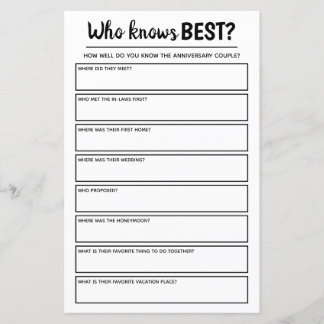 Papier Jeu de fête Anniversaire qui connaît le mieux & lu