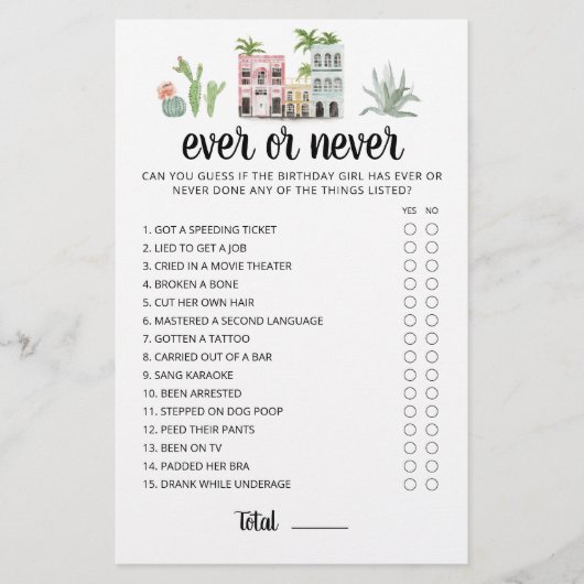 Papier Jeu de fête d'anniversaire Ever ou Never (Devant)
