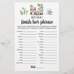 Papier Jeu de fête d'anniversaire Finir sa phrase