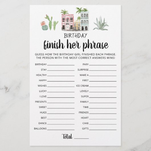 Papier Jeu de fête d'anniversaire Finir sa phrase (Devant)
