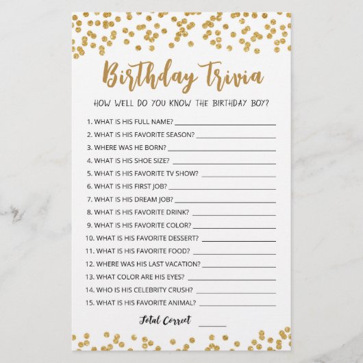 Papier Jeu de fête d'anniversaire modifiable avec anecdot (Devant)