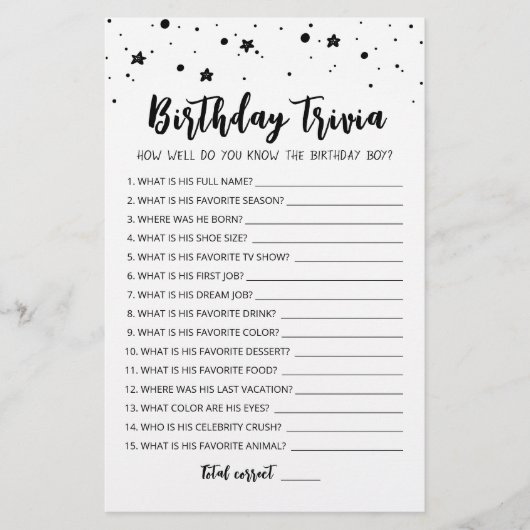 Papier Jeu de fête d'anniversaire modifiable avec anecdot (Devant)