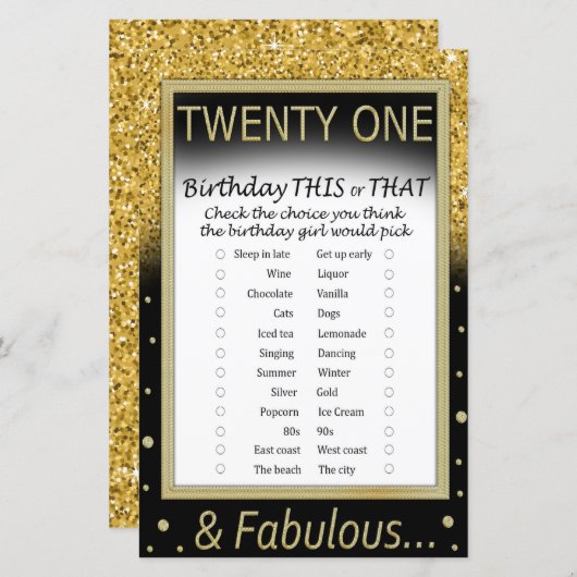 Papier Jeu de fête d'anniversaire vingt et un This or Tha (Devant / Derrière)