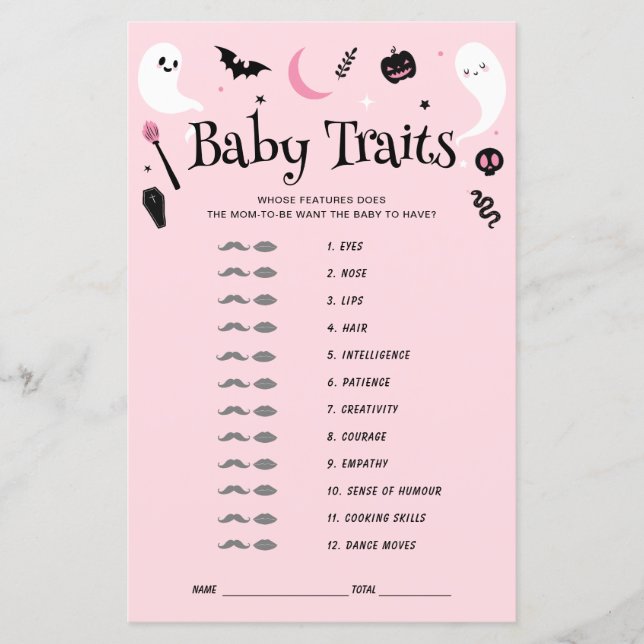 Papier Jeu de fête de bébé Halloween rose Traits (Devant)