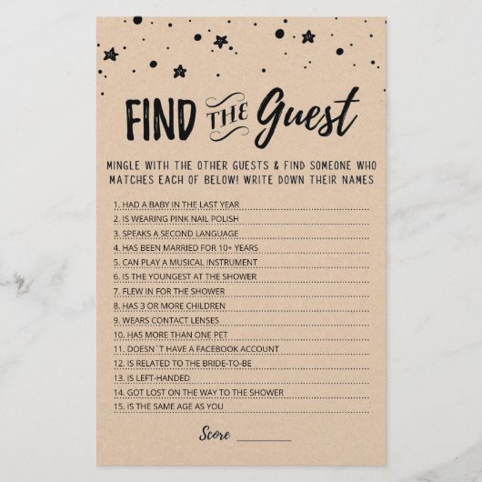 Papier Jeu de fête de douche de mariée éditable Trouvez l (Devant)