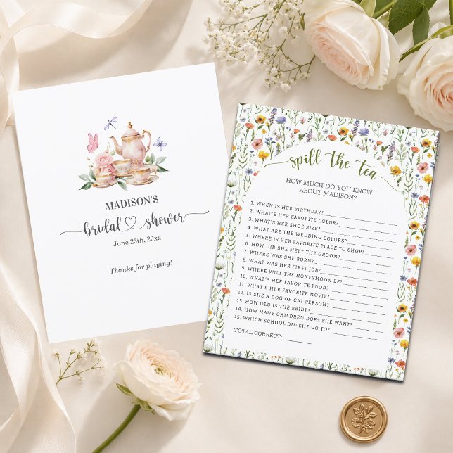 Papier Jeu de fête de douche de mariée Spill the Tea (Créateur téléchargé)