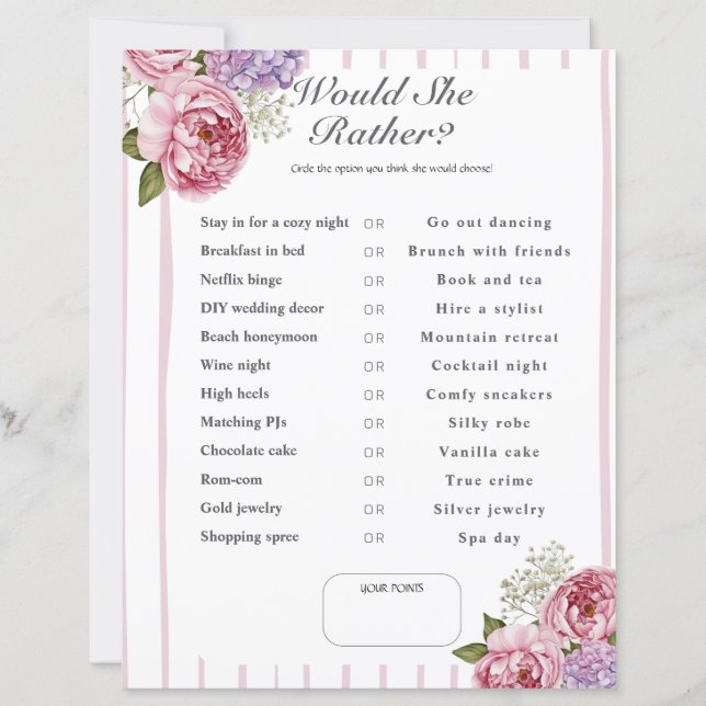 Papier Jeu de Fête de Fiançailles Petals Que choisirait-e (Devant)