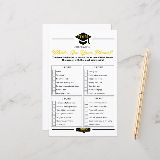 Papier Jeu de fête de fin d'études - Qu'est-ce qu'il y a  (Devant/Arrière en situation)