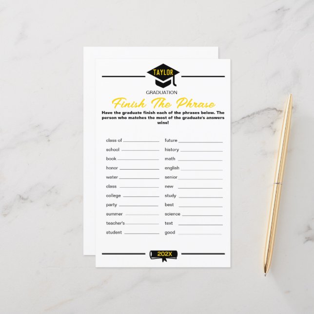 Papier Jeu de fête de fin d'études - Terminer la phrase (Devant/Arrière en situation)