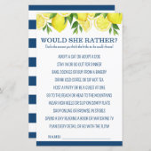 Papier Jeu de Fête de Mariage avec "Would She Rather" au (Devant / Derrière)