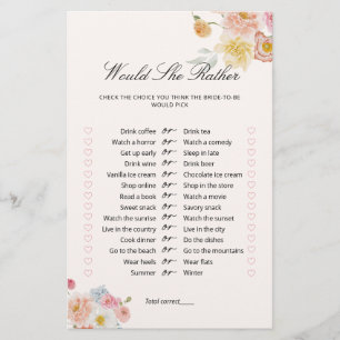 Papier Jeu de fête de mariage floral 'Préférerait-elle' 
