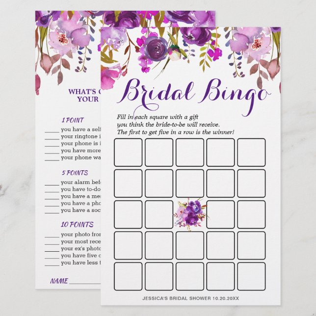 Papier Jeu de Fête de Mariage Floral Violet DOUBLE FACE (Devant / Derrière)