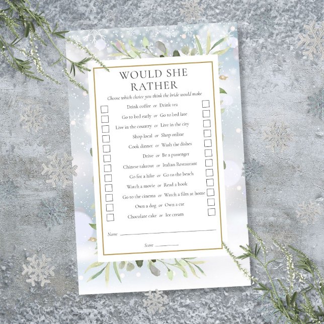 Papier Jeu de fête de thé de mariage 'Préférerait-elle' (Would She Rather Bridal Shower Tea Party Game)