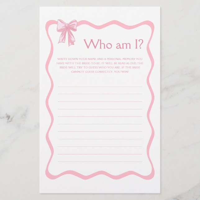 Papier Jeu de Fête des mariées à noeud Pink Bow (Devant)