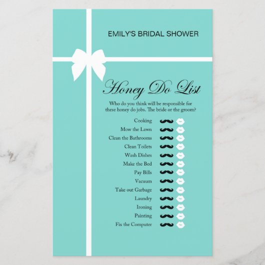 Papier Jeu de Fête des mariées Aqua et Ribbon IMPRIMÉ (Devant)