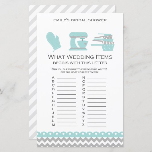 Papier Jeu de Fête des mariées Aqua Kitchen IMPRIMÉ (Devant / Derrière)