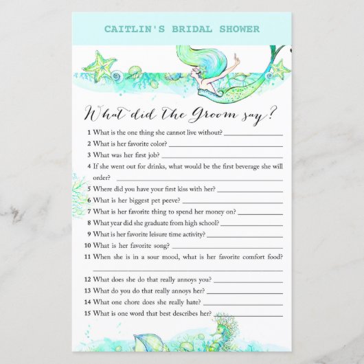 Papier Jeu de Fête des mariées Aqua Mermaid (Devant)