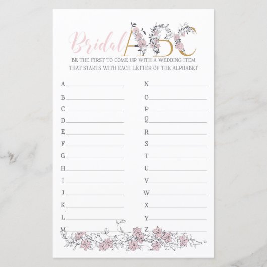 Papier Jeu de Fête des mariées botanique ABC nuptiale (Devant)