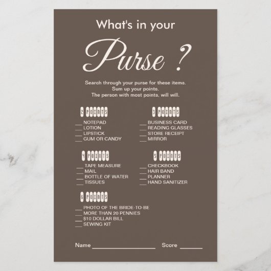 Papier Jeu de Fête des mariées Brown moderne et élégant (Dos)