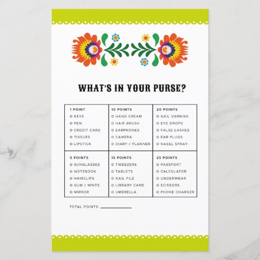 Papier Jeu de Fête des mariées Ce qui est dans votre sac  (Devant)