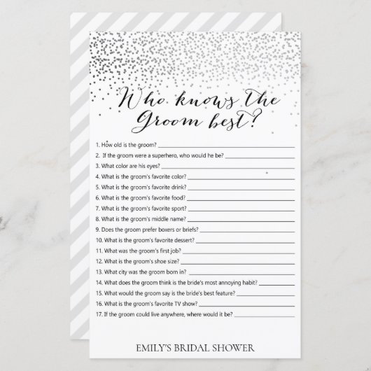 Papier Jeu de Fête des mariées Confetti Argent IMPRIMÉ (Devant / Derrière)