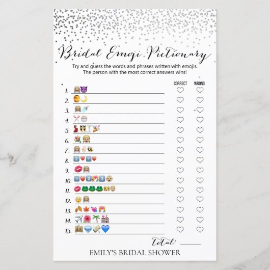 Papier Jeu de Fête des mariées Confetti Argent IMPRIMÉ (Devant)